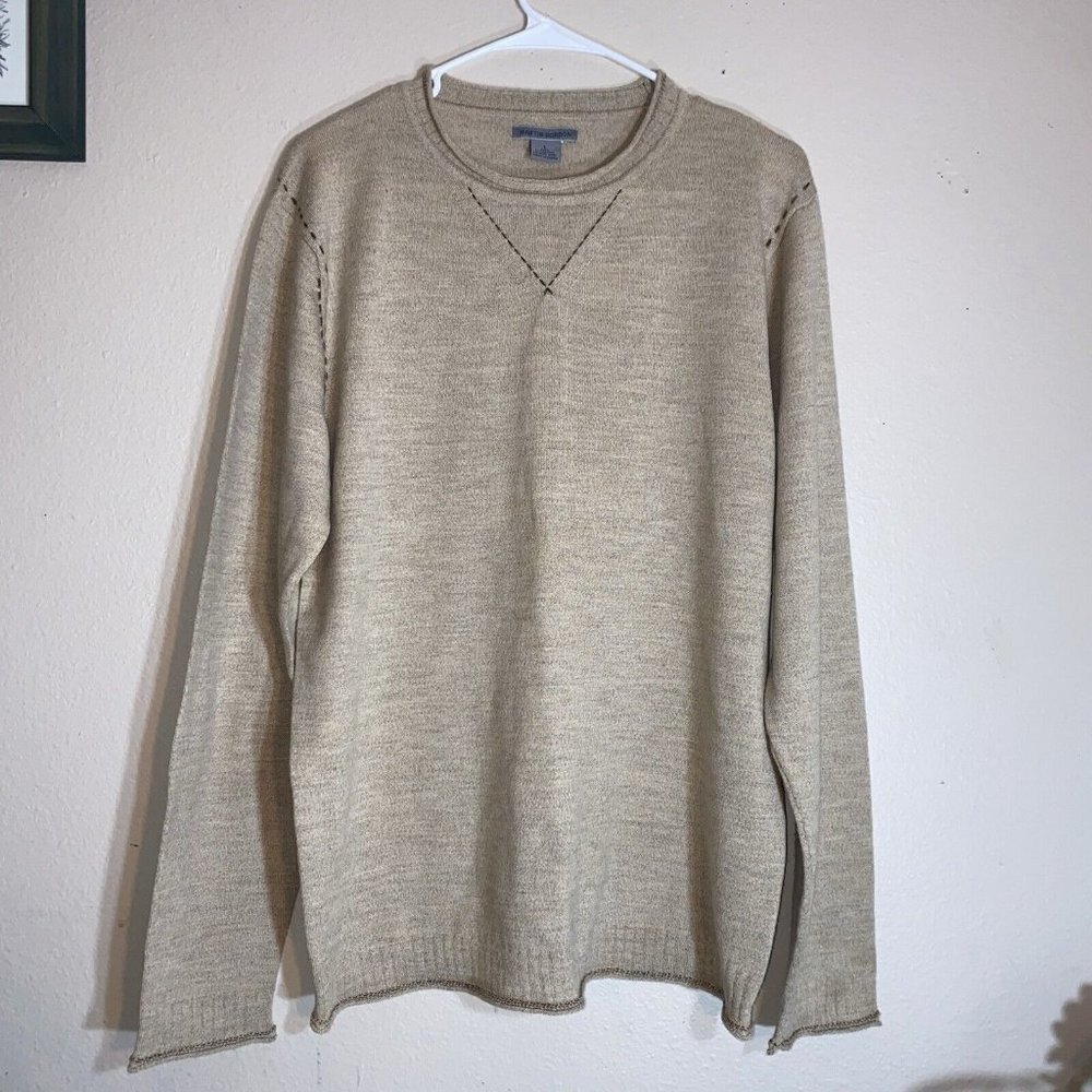 Martin Gordon Extra Fine Merino wool pullover Beige Patch Size Large Crew Neck